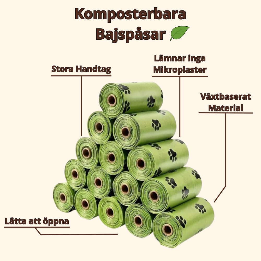 Komposterbara Bajspåsar - Lätta att öppna med stora handtag